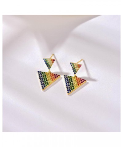 Rainbow Earrings for Women 14k Gold Plated Dangle Earrings Triangle Round Geometric Earrings with Colorful Cubic Zirconias Tr...