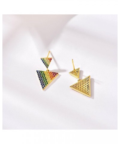 Rainbow Earrings for Women 14k Gold Plated Dangle Earrings Triangle Round Geometric Earrings with Colorful Cubic Zirconias Tr...