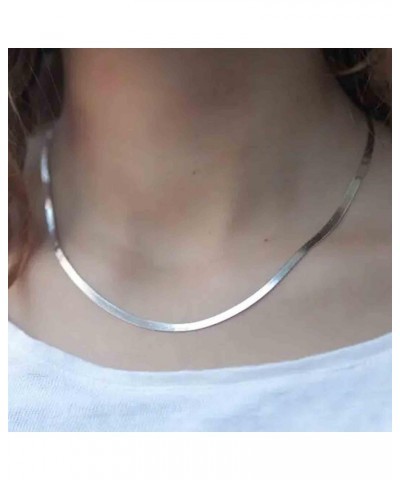 Boho Snake Chain Necklace Choker Silver Flat Snake Choker Necklace Vintage Flat Herringbone Chain Necklace Minimalist Snake H...