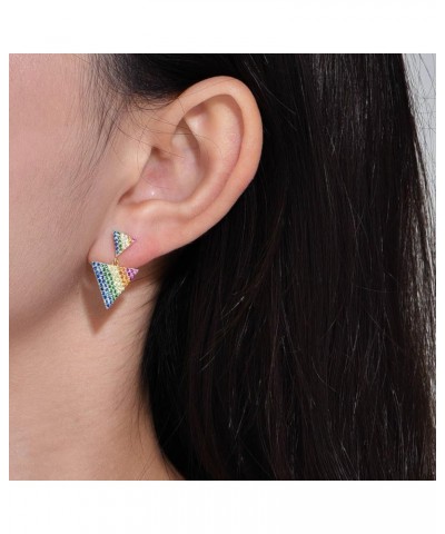 Rainbow Earrings for Women 14k Gold Plated Dangle Earrings Triangle Round Geometric Earrings with Colorful Cubic Zirconias Tr...