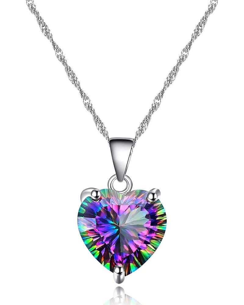 10mm Simulated Mystic Topaz Rainbow Heart Cubic Zirconia Solitaire Pendant Necklace Platinum Plated Y891 Heart Necklace $7.40...