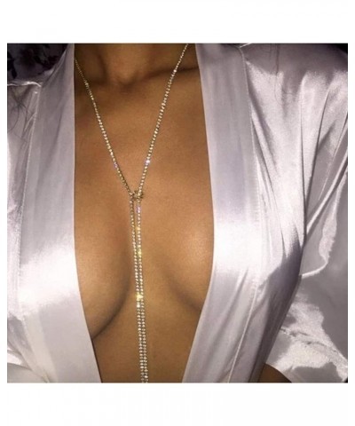 Rhinestone Choker Necklace Crystal Long Chain Necklace Multi-Layer Wide Collar Necklaces Y Necklace Sexy Body Jewelry for Wom...