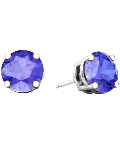 18k White Gold 2 Pair Created Tanzanite 6mm Round & Princess Cut Stud Earrings Plated $10.29 Earrings