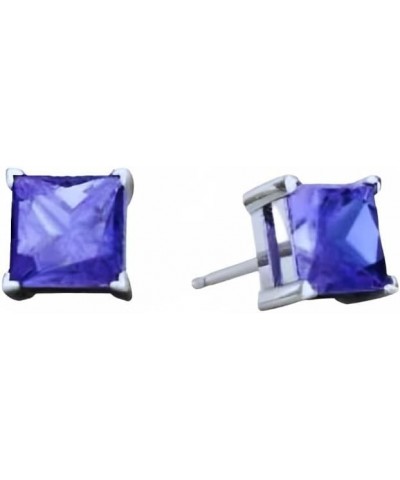 18k White Gold 2 Pair Created Tanzanite 6mm Round & Princess Cut Stud Earrings Plated $10.29 Earrings