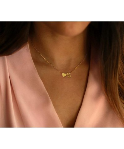 Initial Heart Necklace,18K Gold Plated Stainless Steel Tiny Heart Letter Necklace Personalized Monogram Name Necklace for Wom...