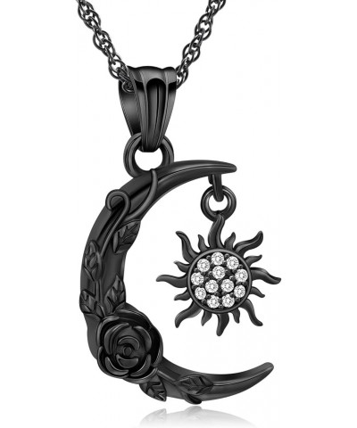 Cremation Jewelry Crescent Moon and Sun Rose Urn Necklaces for Ashes for Women Men Memorial Human Ashes Pendant Black $9.45 O...