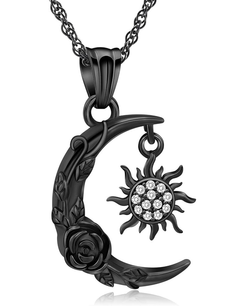 Cremation Jewelry Crescent Moon and Sun Rose Urn Necklaces for Ashes for Women Men Memorial Human Ashes Pendant Black $9.45 O...