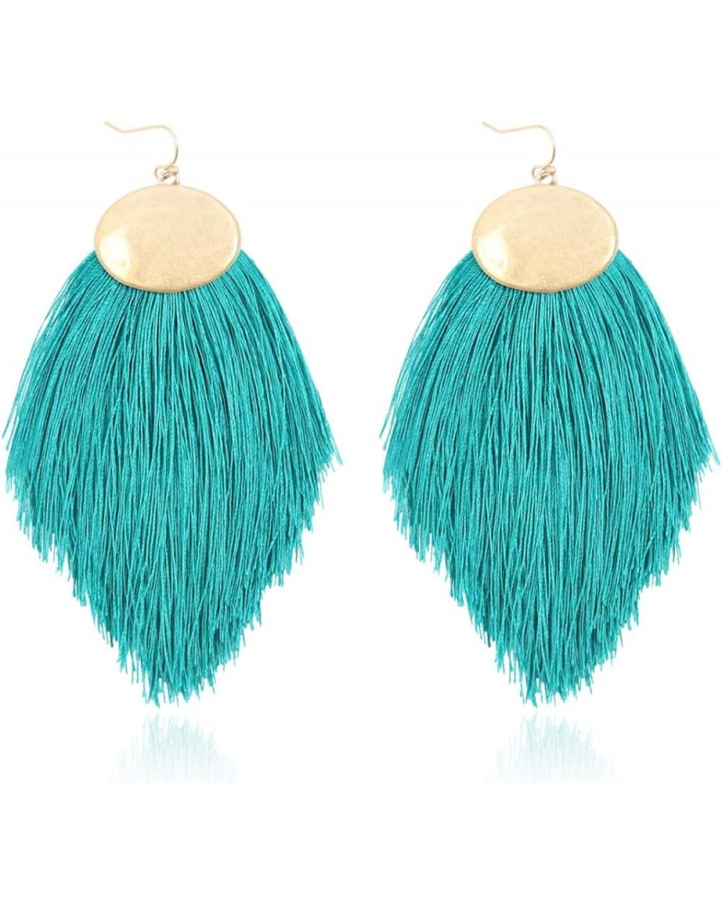 Bohemian Silky Thread Fan Fringe Tassel Statement Earrings - Lightweight Strand Feather Geometric Oval Marquise Leaf Dangles ...