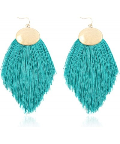 Bohemian Silky Thread Fan Fringe Tassel Statement Earrings - Lightweight Strand Feather Geometric Oval Marquise Leaf Dangles ...