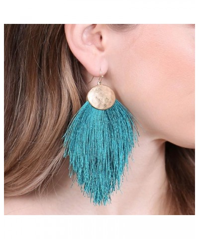 Bohemian Silky Thread Fan Fringe Tassel Statement Earrings - Lightweight Strand Feather Geometric Oval Marquise Leaf Dangles ...