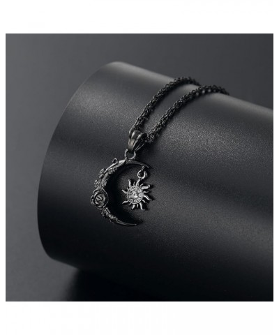 Cremation Jewelry Crescent Moon and Sun Rose Urn Necklaces for Ashes for Women Men Memorial Human Ashes Pendant Black $9.45 O...