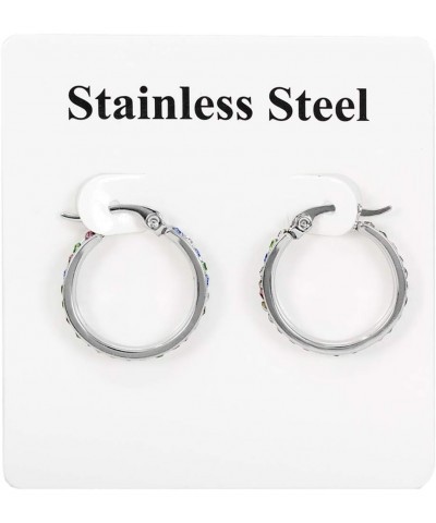 Women's Fashion Stainless Steel Hoop Earring Clear and Multi Color Rhinestones Silver and Gold 20/30/40/50/60/70mm Silver,20m...