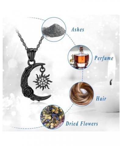 Cremation Jewelry Crescent Moon and Sun Rose Urn Necklaces for Ashes for Women Men Memorial Human Ashes Pendant Black $9.45 O...