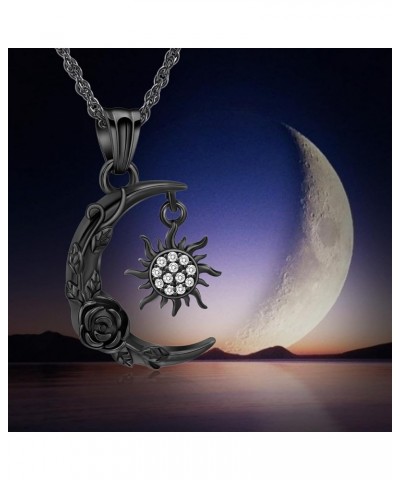 Cremation Jewelry Crescent Moon and Sun Rose Urn Necklaces for Ashes for Women Men Memorial Human Ashes Pendant Black $9.45 O...