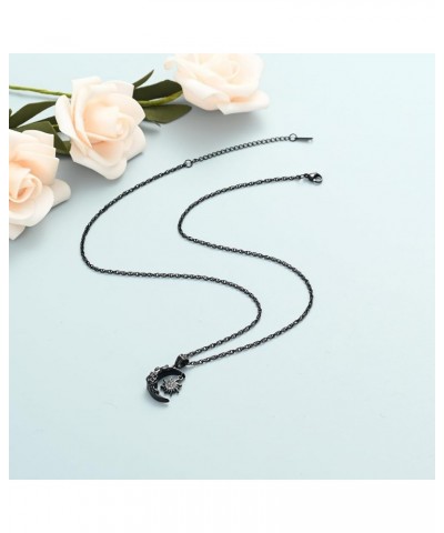 Cremation Jewelry Crescent Moon and Sun Rose Urn Necklaces for Ashes for Women Men Memorial Human Ashes Pendant Black $9.45 O...