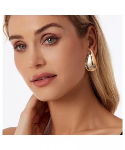 Chunky Gold Hoop Earrings for Women, Lightweight Waterdrop Hollow Open Hoops Tear Drop Silver Gold Trending Oversized Stateme...