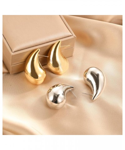 Chunky Gold Hoop Earrings for Women, Lightweight Waterdrop Hollow Open Hoops Tear Drop Silver Gold Trending Oversized Stateme...