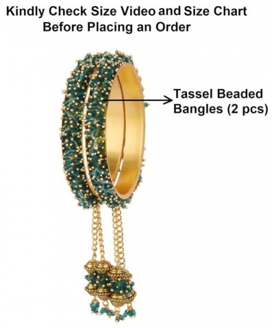 Beaded Bracelet Bangle Indian Bangle Set with Hangings Tassel Charms Wedding Bridal Jewelry for Women 2-10 Peacock Green (Set...