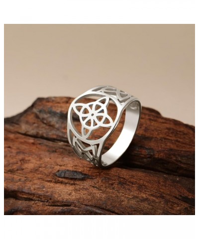 Witches Knot Ring For Women Stainless Steel Celtic Quaternary Wiccan Geometric Style Witches Knot Ring Witchcraft Amulet Jewe...