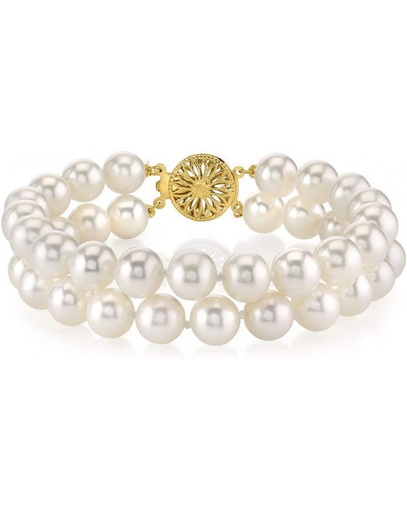 14K Gold AAAA Quality Round White Double Freshwater Cultured Pearl Bracelet for Women 9.0 Inches 8.0mm $115.52 Bracelets