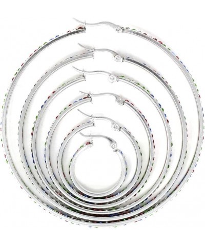 Women's Fashion Stainless Steel Hoop Earring Clear and Multi Color Rhinestones Silver and Gold 20/30/40/50/60/70mm Silver,20m...