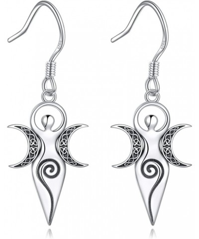 Triple Moon Goddess Amulet Dangle Earrings Sterling Silver Wiccan Pagan Jewelry For Women Gift $17.66 Earrings