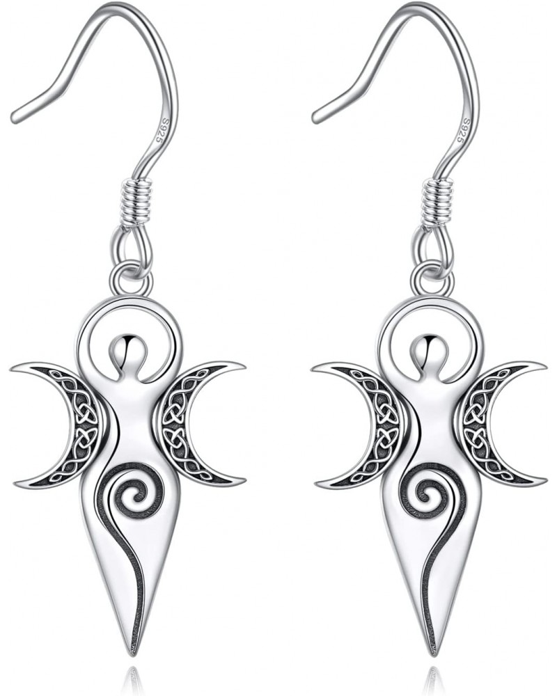 Triple Moon Goddess Amulet Dangle Earrings Sterling Silver Wiccan Pagan Jewelry For Women Gift $17.66 Earrings