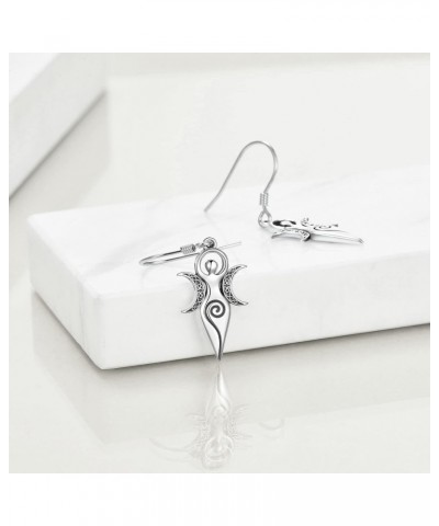 Triple Moon Goddess Amulet Dangle Earrings Sterling Silver Wiccan Pagan Jewelry For Women Gift $17.66 Earrings