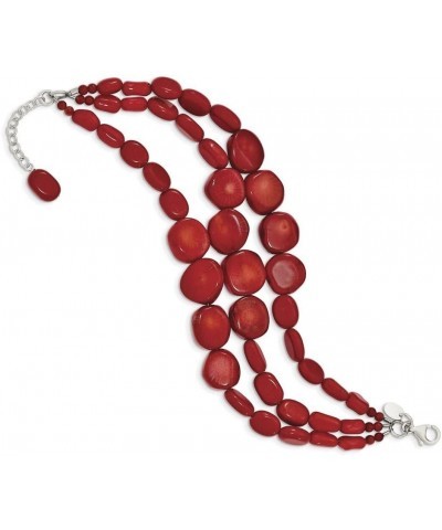 Sterling Silver Red Coral with 2in ext Triple Strand Chain Necklace 7.0 Inches $79.67 Necklaces