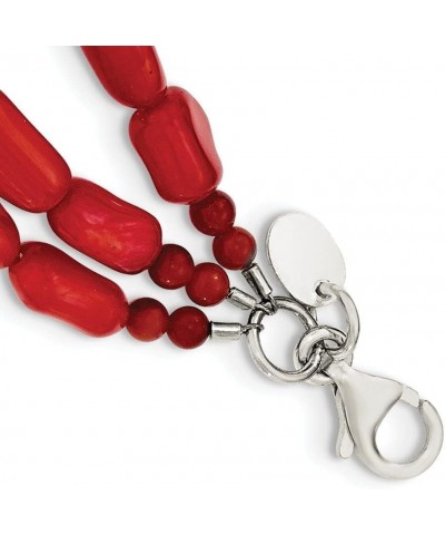 Sterling Silver Red Coral with 2in ext Triple Strand Chain Necklace 7.0 Inches $79.67 Necklaces