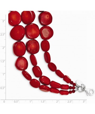 Sterling Silver Red Coral with 2in ext Triple Strand Chain Necklace 7.0 Inches $79.67 Necklaces