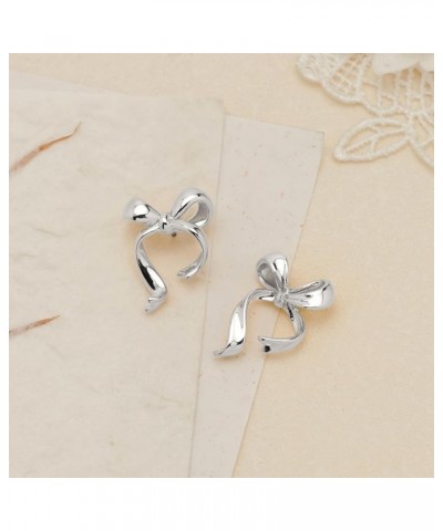 Gold Bow Butterfly Stud Earrings Fashion Jewelry for Women Bow C-Silver $8.39 Earrings