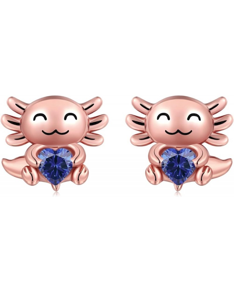 925 Sterling Silver Axolotl Stud Earrings for Women 1-12 Month Birthstone Adorable Axolotl Ear Stud Cute Animal Birthday Jewe...