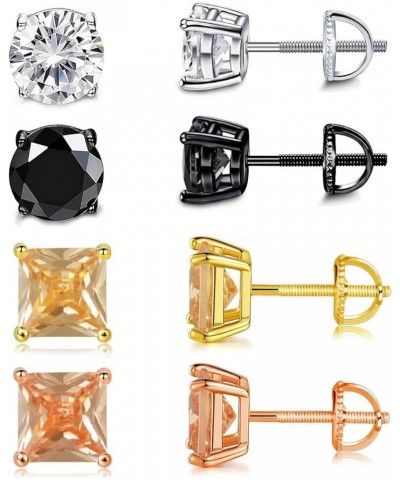 Pack of Screw Back Earrings Rainbow Cubic Zirconia for Women Men Hypoallergenic Square Round CZ-4 $12.53 Body Jewelry