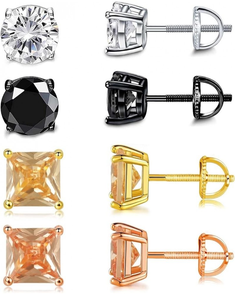 Pack of Screw Back Earrings Rainbow Cubic Zirconia for Women Men Hypoallergenic Square Round CZ-4 $12.53 Body Jewelry