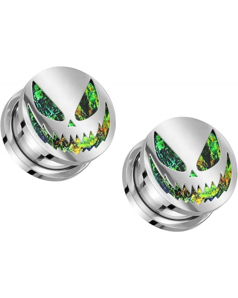 316L Stainless Steel Green Glitter Spooky Halloween Smile Screw Fit Plugs, Sold as a Pair 25mm (1") $10.08 Body Jewelry