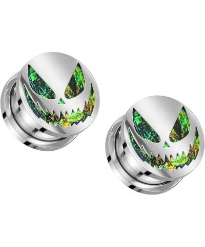 316L Stainless Steel Green Glitter Spooky Halloween Smile Screw Fit Plugs, Sold as a Pair 25mm (1") $10.08 Body Jewelry