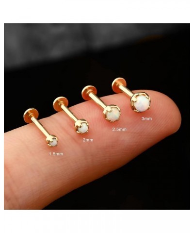 14K Solid Gold Flat Back Earring Titanium Opal Cartilage Earring 16G Gold Threadless Earring Helix Piercing Jewelry Labret Je...