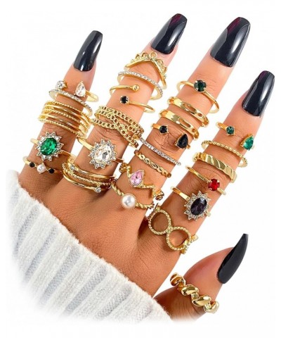 Gold Boho Sparkle Knuckle Rings Set For Women Girl, Vintage Fashion Aesthetic Trendy Joint Snake Ring Pack, Retro Green Black...