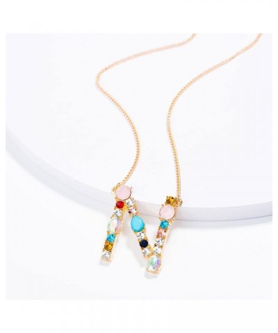 Necklace Chain for Women Girls, A-Z Capital Letter Pendant Colorful Rhinestone Inlaid Women Necklace Jewelry Pendant Necklace...