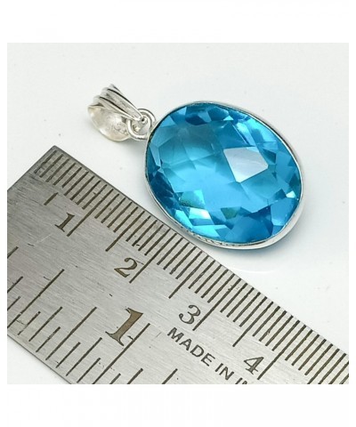 925 Sterling Silver Swiss Blue Topaz Quartz Gemstone 15x20 mm oval shape Handmade Pendant Mom Gift Birthstone Month December ...