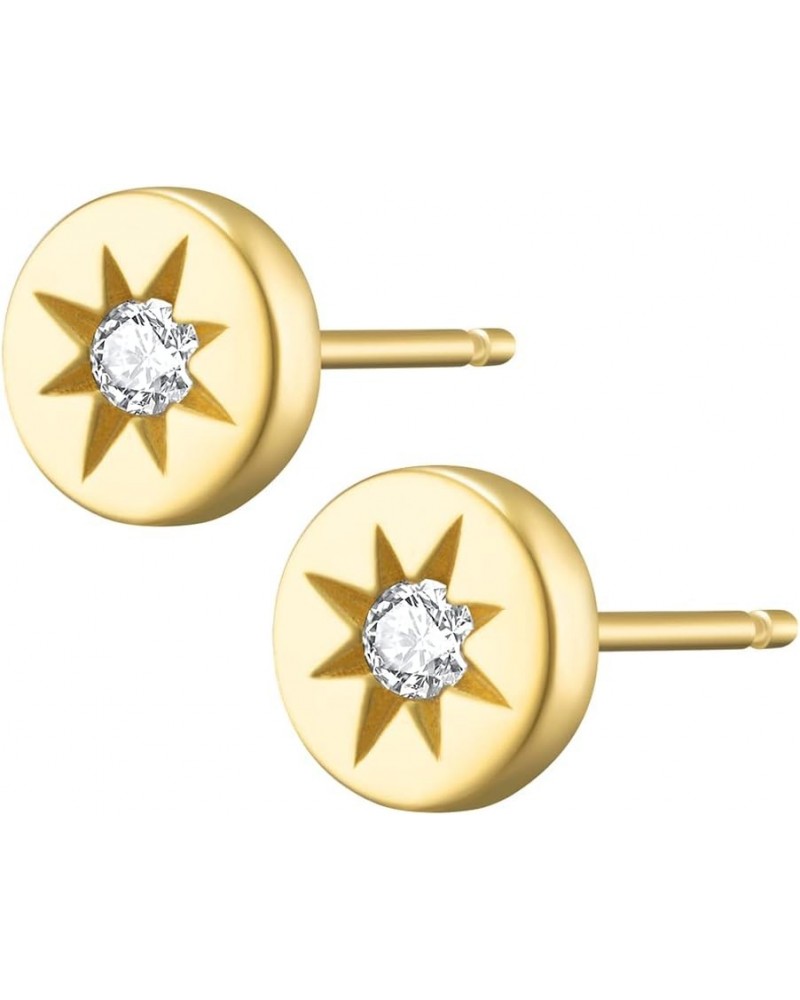 18K Gold Plated Sterling Silver Stud Earrings for Women Girls, Eight AWN Star Hypoallergenic Cubic Zirconia Earrings Gold $10...