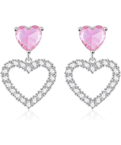 Double heart purple cubic zirconia Earrings Dangling Heart Drop Earrings For Women Love Heart White gold $6.07 Earrings