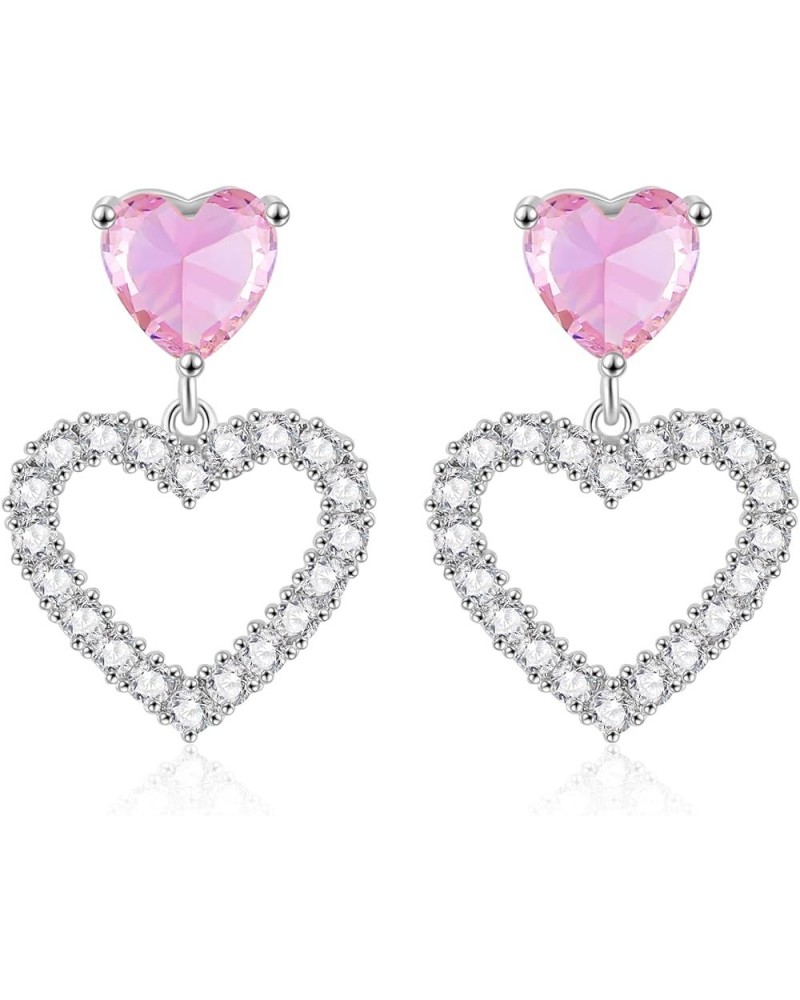 Double heart purple cubic zirconia Earrings Dangling Heart Drop Earrings For Women Love Heart White gold $6.07 Earrings