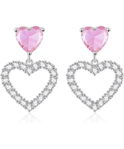 Double heart purple cubic zirconia Earrings Dangling Heart Drop Earrings For Women Love Heart White gold $6.07 Earrings