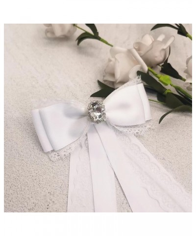 Fashion Ribbon Bow Tie Brooch Pins for Women Girls Crystal Lace Uniform Pre-Tied Necktie Bowknot Corsage Brooches Party Cerem...