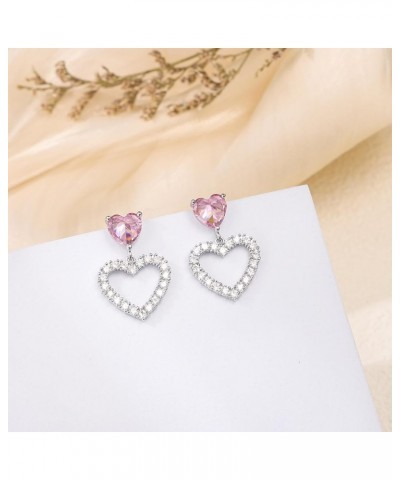 Double heart purple cubic zirconia Earrings Dangling Heart Drop Earrings For Women Love Heart White gold $6.07 Earrings