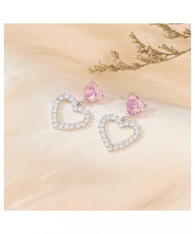 Double heart purple cubic zirconia Earrings Dangling Heart Drop Earrings For Women Love Heart White gold $6.07 Earrings