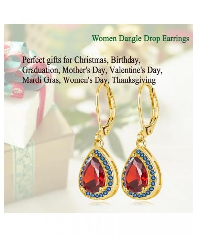 Leverback Dangle Earrings for Women Trendy Girls Multicolor Pear Cubic Zircon Earrings Birthstone Teardrop Drop Earrings Jewe...