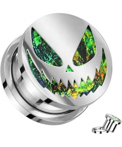 316L Stainless Steel Green Glitter Spooky Halloween Smile Screw Fit Plugs, Sold as a Pair 25mm (1") $10.08 Body Jewelry